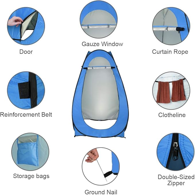 Pop Up Shower Changing Room Privacy Tent, Instant Portable Outdoor Shower Tent, Camp Toilet, Rain Shelter for Camping & Beach Lightweight & Sturdy, Easy Set Up, Foldable,with Carry Bag