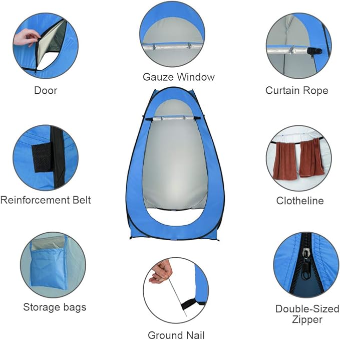 Pop Up Privacy Tent - 1-2 Person Portable Outdoor Camping Bathroom Toilet Tent Changing Dressing Room Privacy Shelter for Hiking, Beach, Picnic - Blue