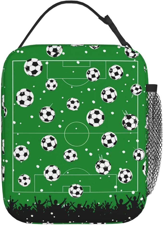 Reusable Soccer Lunch Box for Kids Girls Boys Women Adult, Insulated Sport Lunch Bag,Polyester Cooler Gaming Handbags Case for School Picnic Work Travel Beach or Hiking (Green)