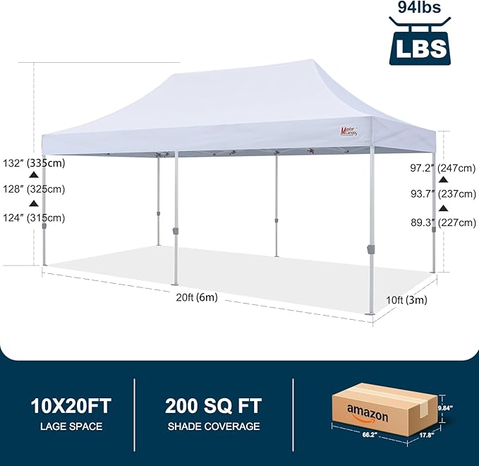 MASTERCANOPY Pop Up Canopy Tent Commercial Grade 10x20 Instant Shelter (White)