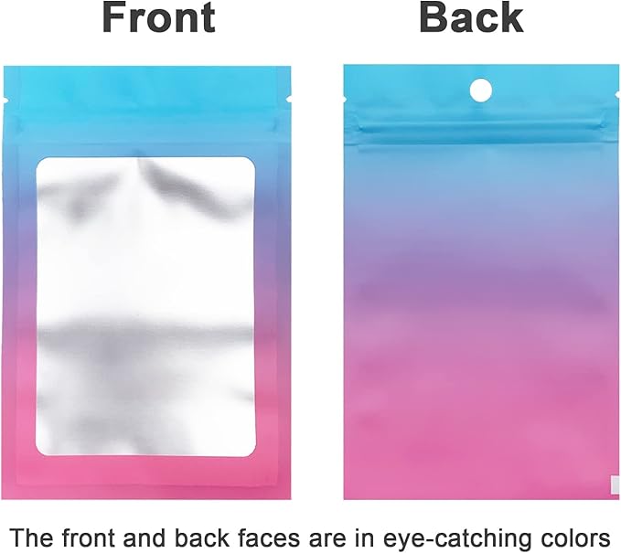 100 Pcs Resealable Mylar Bags, Gradient Color Food Storage Bags, Zip Bag Foil Bags Packaging Pouch for Food Storage, Sample, Small Business (Blue Pink, 3.1 X 4.7 Inch)