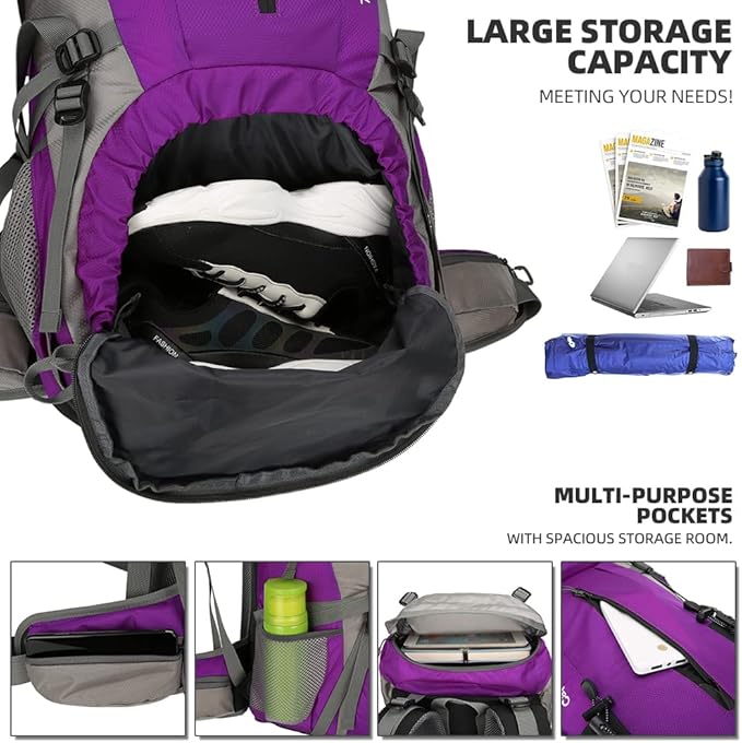 King'sGuard 70L Hiking Backpack with Rain Cover Lightweight Waterproof Travel Camping Backpack Large Backpacking Pack