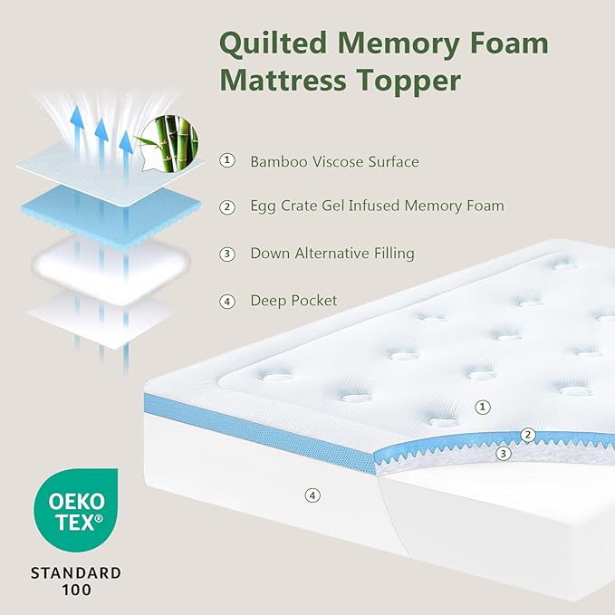 Hansleep Twin XL Mattress Pad Topper College Dorm Memory Foam, Twin XL Foam Mattress Topper Viscose Derived from Bamboo, Twin XL Size Bed Mattress Pad Cover for Back Pain Relief, 39" x 80", White