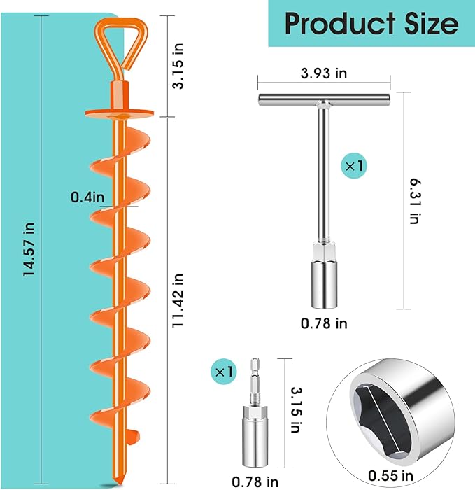 Ground Anchors Screw in, Heavy Duty Ground Trampoline Stakes High Wind Tent Stakes for Tent, Trampoline, Gazebo, Carport, Trap Anchor, Canopies, Swing Set