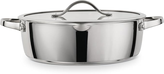 Tramontina Tempo Tri-Ply Base Stainless Steel 6-Quart Braiser Pan with Glass Lid, Induction-Ready, Oven-Safe, Dishwasher-Safe