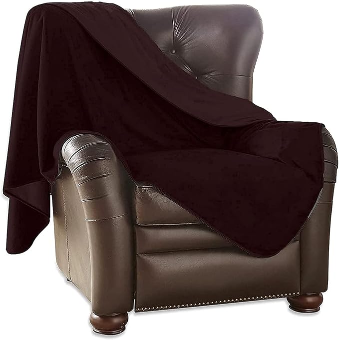 Mambe Silky Waterproof Throw for Protecting Furniture Bed Couch from Stains Caused by Dogs, Cats, Incontinence. Soft, Washable, Reversible. (Size Long/Sofa 70x120 inches, Color Merlot)