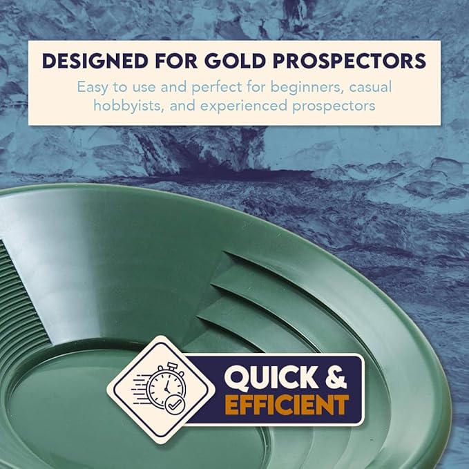 SE 14 Inch Gold Panning Pan - Dual Riffles for Easier Mining and Prospecting, Green