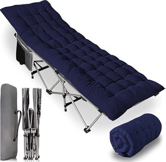 ZONETECH Folding Outdoor Camping Travel Cot and Pad - Premium Quality Lightweight Portable Heavy Duty Adult & Kids w/Large Pocket and Cushion (Gray & Blue 1-Pack)