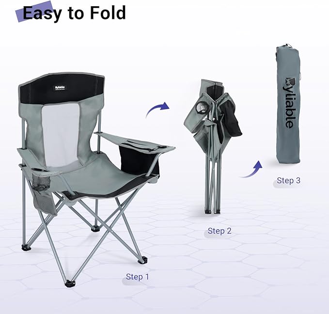 Camping Chairs Portable Folding Lightweight Outdoor Lawn Chair for Adults with Cooler Bag, Cup Holder and Side Pocket for Camping, Beach, Sports, Hiking, Fishing