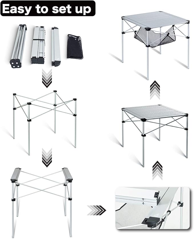 iClimb Lightweight Stable Alu. Folding Square Table Roll Up Top with Carry Bag for Camping Picnic Backyards BBQ Camp Kitchen (Green, L)