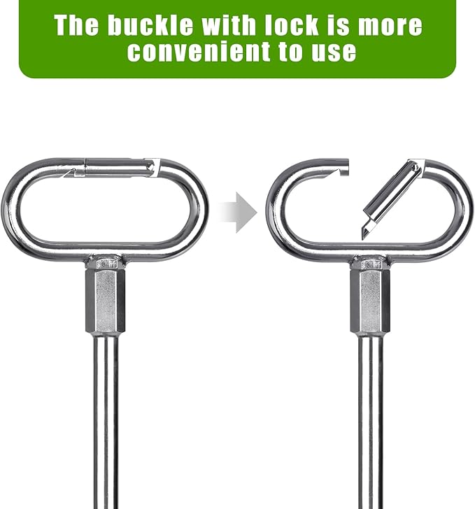 SELEWARE 17" Ground Anchors Screw in, 4 Pack Swing Set Ground Anchor Kit, High Wind Trampoline Stakes, Heavy Duty Wider Spiral Earth Anchor for Mobile Home, Tree, Tent, Shed, Carport, Securing Animals