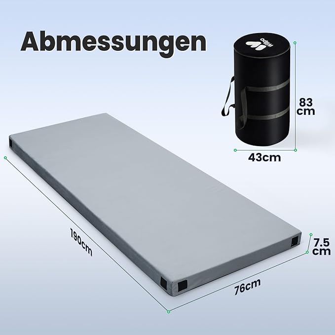 Willpo CertiPUR-US Memory Foam Camping Mattress with Travel Bag and 2 Interchangeable Covers, Lightweight Portable Sleeping Pad for Tents, Guest Beds, Home