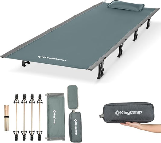 KingCamp Camping Cot,Folding Portable Ultralight Compact Cots for Outdoor Backpacking Travel,Sleeping Cots for Adults Hiking Mountaineering with Pillow and Storage Bag,Lounging Cot Grey