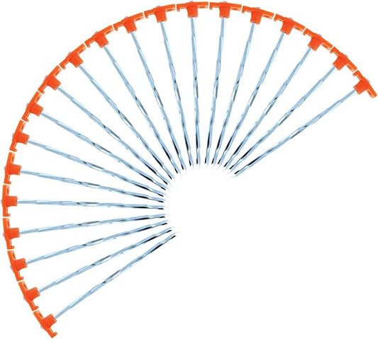 20-Piece Galvanized Steel Tent Pegs - Orange Garden Stakes
