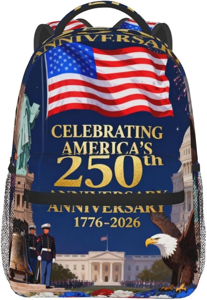 Lightweight Daypack Bookbag for Trekking Business Walking Cycling, Big Capacity Anti-Theft Multipurpose Carry On Bag, USA 250th Anniversary Patriotic Independence Celebration Art Business Computer Bag