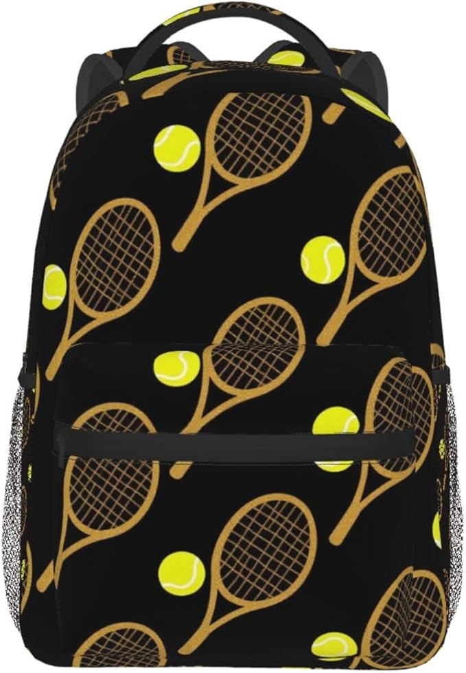 Men Women Lightweight Funny Tennis Racquets And Balls Backpack Large Capacity Bookbag With Smooth Zippers for Gym Business Running
