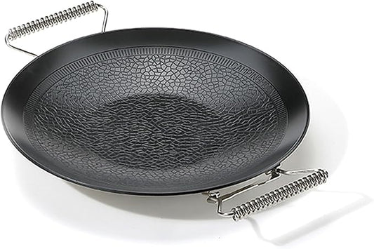 camping moon BBQ Grill Pan Dia 10.4-inch Round Griddle 3-Ply Composite Steel Nonstick Foldable Handle for Open Fire Gas Stove Outdoor & Indoor Use GRW-27F