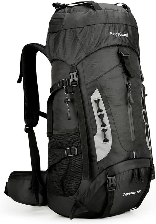 King'sGuard 60L Hiking Backpack for Men and Women Lightweight Camping Hiking Backpack with Rain Cover Large Waterproof Travel Backpack Backpacking Pack (Black)