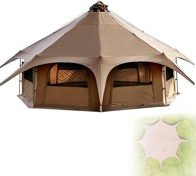 4 Season Canvas Bell Tent 15 Person, Waterproof Glamping Yurt Tent with Stove Jack & Removable Floor, 14.76ft Windproof Family Camping Tent for Outdoor Hiking & Cold Weather
