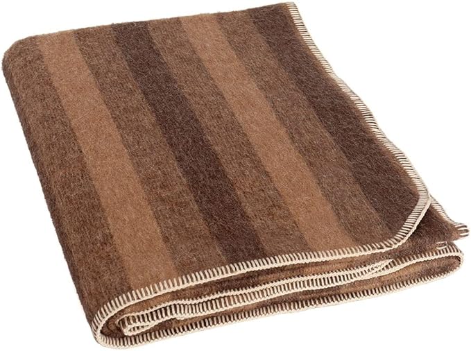 Thick Alpaca Wool Blanket Heavyweight Camping Outdoors Indoors Soft Peru Twin Size Stripes Design (Brown/Camel, Twin Size)