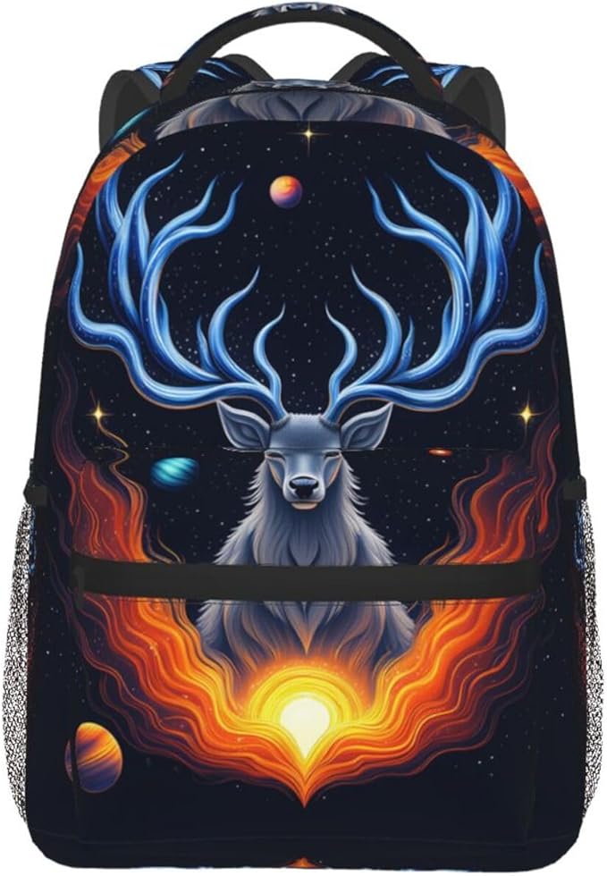 Casual Daypack Multipurpose Anti-Theft Large Capacity Carry On Bag, Space Galaxy Elk Art Casual Daypack Climbing Shoulder Bag With Padded Straps