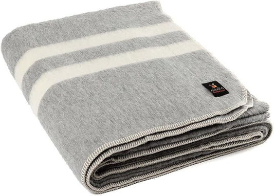 Thick Alpaca Wool Blanket Heavyweight for Camping Outdoors or Using Indoors | Soft Peruvian Alpaca Wool Blankets (Soft Gray - Ivory, King)