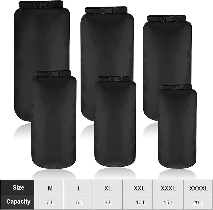 Shappy 6 Pcs Waterproof Dry Bag Set Ultralight Stuff Sack 20/15/10/8/5/3L Backpacking Bag with Long Adjustable Strap Outdoor Keep Gear Dry Sack for Camping Kayaking Boating Hiking Travel