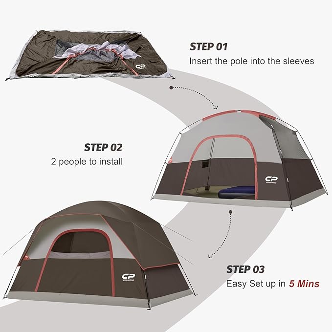 Tents for Camping 6 Person Tent Waterproof Windproof Double Layer Family Camping Tent, Easy Setup Dome Tent with Large Mesh Windows & Wider Door for Outdoor Camping & Hiking