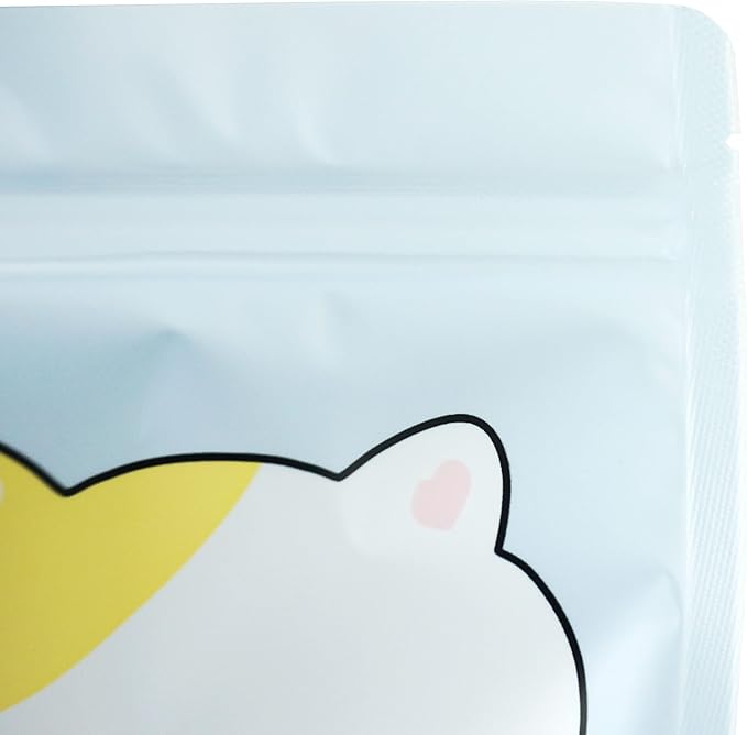 QQ Studio 100 Animal Designed Snack Bags, Plastic Bakery Bags, Cute Favor Bags for Snacks, Pastel Cookie Bags with Window, Zipper Seal Treat Storage Bags (6.25 Inch x 9 Inch, Blue Kitty)