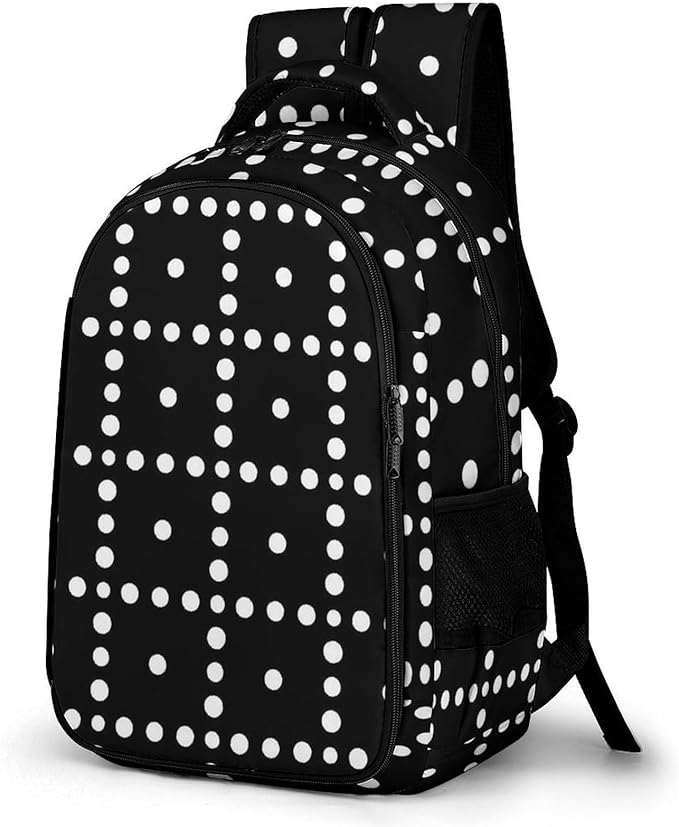 Carry On Travel Backpack White Black Polka Dots, Large Sturdy Anti Theft Laptop Bag with Multi Compartments for Business Weekender Hiking