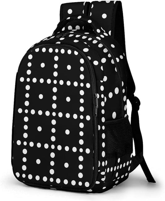 Carry On Travel Backpack White Black Polka Dots, Large Sturdy Anti Theft Laptop Bag with Multi Compartments for Business Weekender Hiking