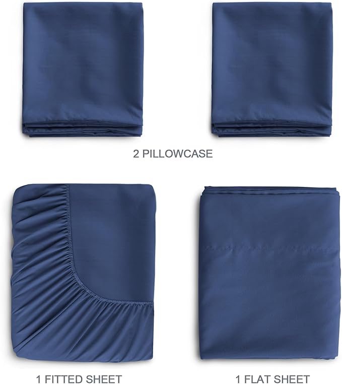 SPRINGSPIRIT RV Queen Sheets, Super Soft RV Short Queen Sheets for RV Camper, 4 Piece Bed Sheet Set Deep Pockets, Extra Soft and Breathable Bedding Sheet, Navy