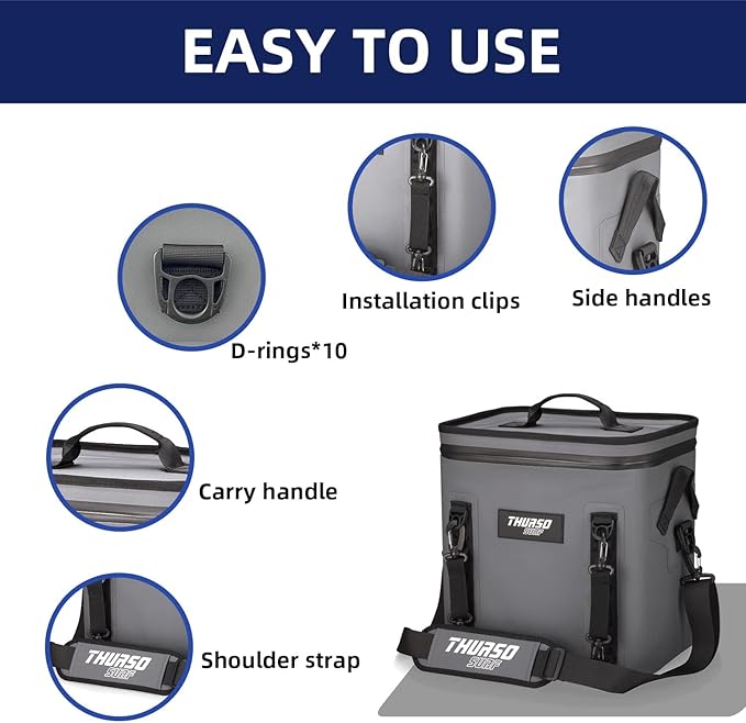 THURSO SURF Soft Cooler 24 Can Portable Ice Cooler Bag — 48 hr Insulation Leakproof & Airtight Waterproof Zipper Floating Beach Cooler for Travel Camping Kayak Paddleboard