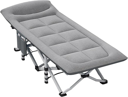 Folding Camping Cot with Mattress and Pillow, Portable No Installation Lightweight Adult Sleeping Bed for Home,Office,Camping and Travelling (Dark Grey)