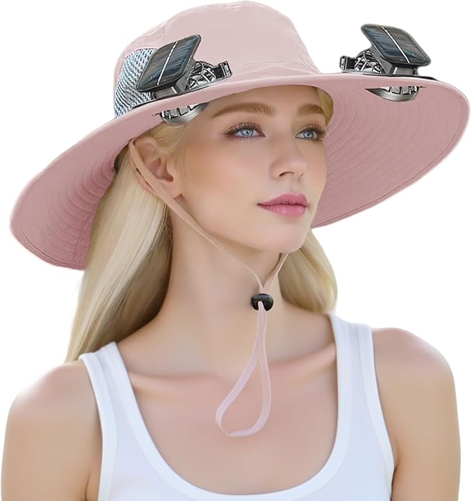 Outdoor Wide Brim Sun Hat with 2 Solar Powered Fan, Bucket Hat for Men Women, Fishing, Gardening & Beach Hat for Men