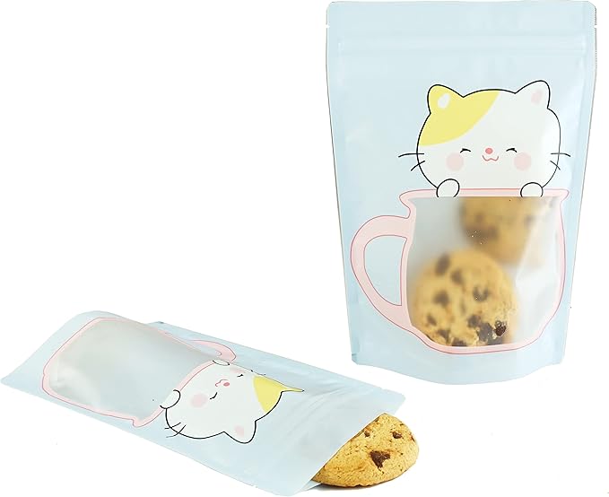QQ Studio 100 Animal Designed Snack Bags, Plastic Bakery Bags, Cute Favor Bags for Snacks, Pastel Cookie Bags with Window, Zipper Seal Treat Storage Bags (6.25 Inch x 9 Inch, Assorted Animal)