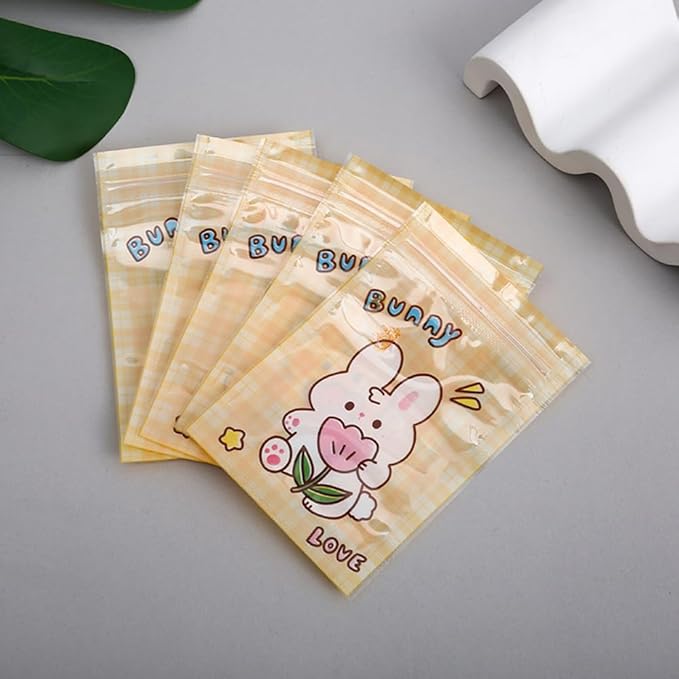 50 Pieces 7.5x11cm Small Cartoon Resealable Bags Cute PP Bag For Jewelry Packaging Bags Premium Adorable Anime Gift Bag (Yellow rabbit)