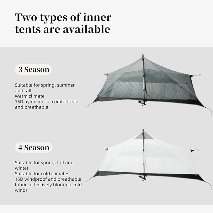3FULGEAR Ultralight Tent for Backpacking, LANSHAN 1 Trekking Pole Tent 1 Person 3/4 Season Lightweight Easy Set Up Double Layer Shelter Waterproof Tents for Camping Hiking Outdoor Mountaineering