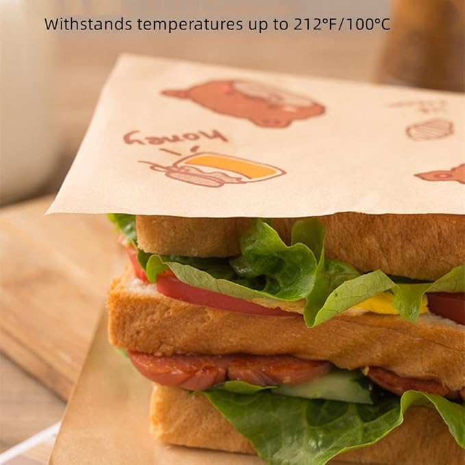 XZJMY 150 Pcs Brown Kraft Paper Sandwich Bags, 7x7" Flat, Recyclable, Non-Stick, Greaseproof, Disposable