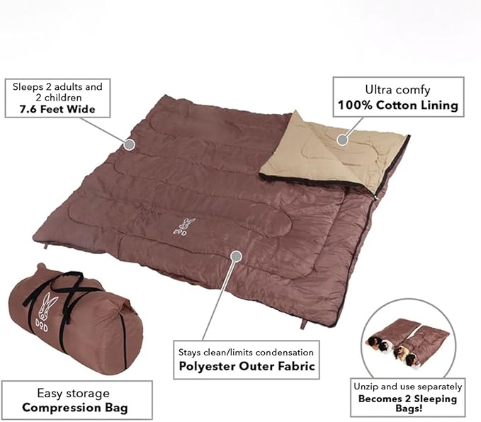 DOD Wagaya Sleeping Bag for Adults - 3 Season Queen Size for Camping, Backpacking, Hiking and Outdoors - Quadruple