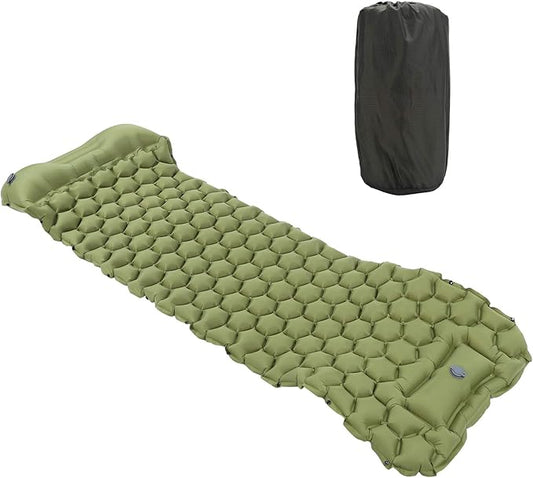 Inflatable Camping Sleeping Pad Mat, Ultra Lightweight Air Cushion Mattress for Tent Hiking Travel, 2 Way Valve Design with 40D Nylon Fabric and TPU Laminate, Compact Foldable (Green)