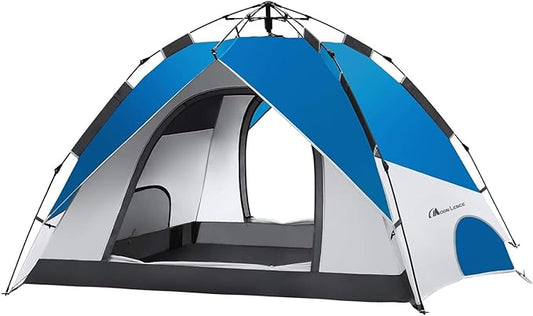 MOON LENCE Pop Up Tent 3-4 Person, 60s Instant Setup Camping Tent with 2 Doors, Water-Resistant & Windproof Dome Tent for Car Camping, Backyard, Traveling