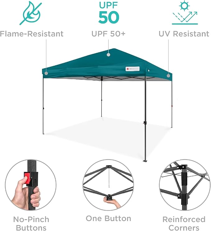 Best Choice Products 8x8ft Pop Up Canopy Tent, Outdoor Shade, 1 Person 1 Minute Set Up, Carry Case, 4 Weight Bags - Cerulean