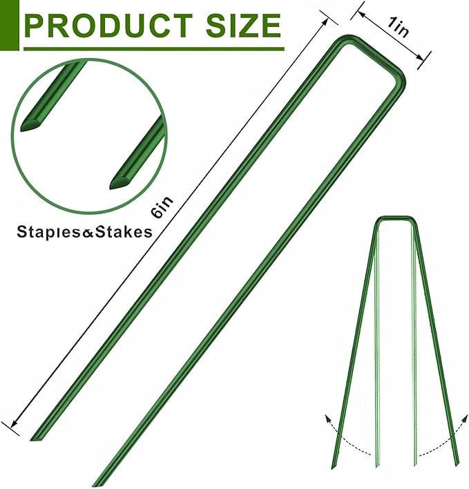 6 Inch Garden Stakes Galvanized Landscape Staples,U-Type Turf Staples for Artificial Grass, Rust Proof Sod Pins Stakes for Securing Fences Weed Barrier, Outdoor Wires Cords Tents Tarps, 50 Pcs