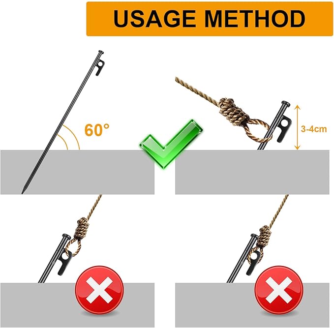 12 Pcs 16 Inch Tent Stakes Heavy Duty Metal Tent Pegs, Camping Steel Tent Stakes for Unbreakable and Inflexible Camping Backyard Rocky Ground