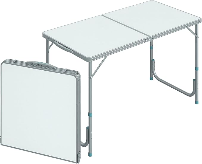 Outsunny 47" Folding Camping Table with Height Adjustability, Lightweight Portable Table with Carry Handle, Outdoor Folding Table Camping Accessories