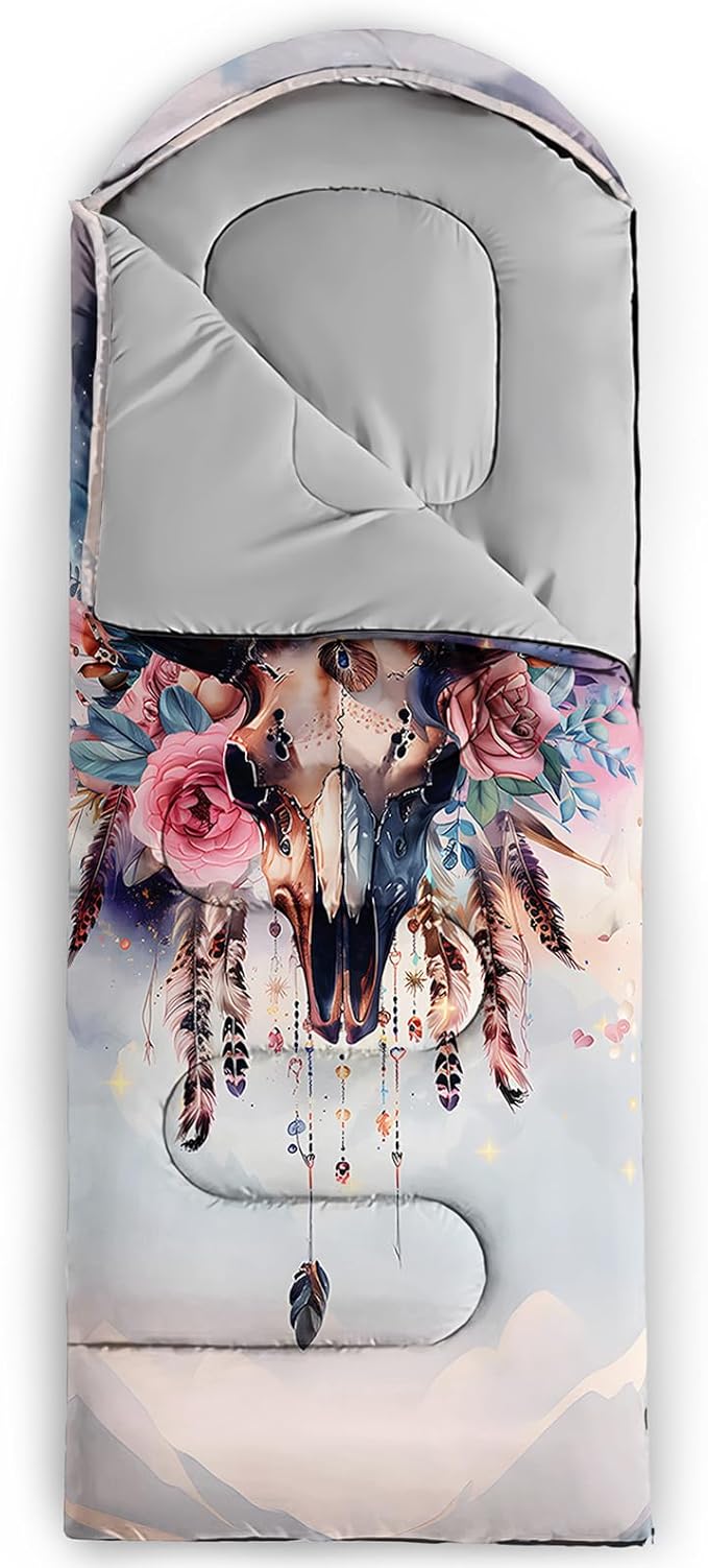 AILONEN Kawaii Puppy Sleeping Bag for Kids Boys Girls,Warm and Cool Weather,Lightweight,Waterproof Backpacking,Cartoon Cute Dog & Duck Animal Themed Blue Sleeping Bag for Camping