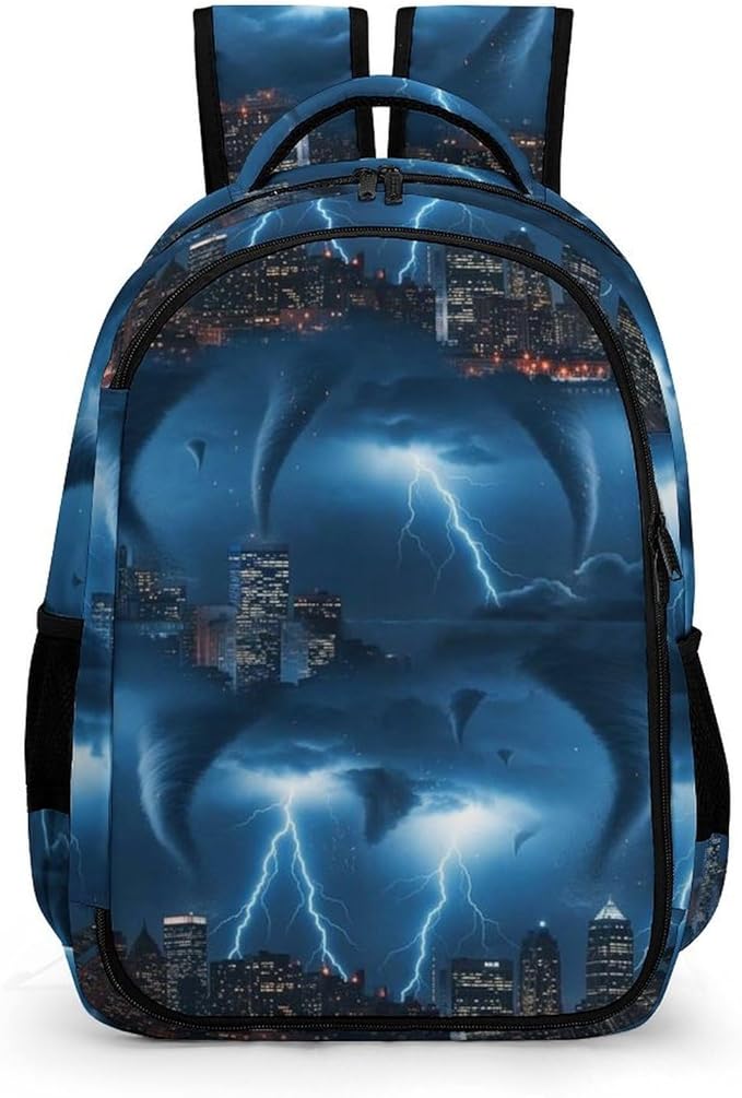 Water Resistant Travel Daypack Chicago City Tornado Storm Weather Pattern, Lightweight Laptop Backpack with Water Bottle Pockets for Men Women College Work