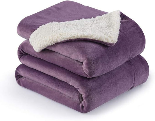 NANPIPER Couch Blanket Reversible Sherpa Flannel Blanket Ultra-Soft Plush Warm Fleece Microfiber (60"x80",Cassis Purple)