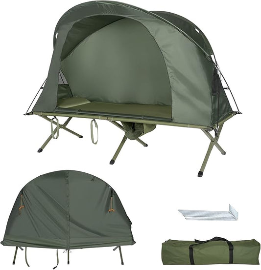 Tangkula 4-in-1 Camping Cot Tent Set, Foldable Off Ground Elevated Tent for 1 Person, Portable with Waterproof External Cover, Air Mattress & Carrying Bag, Ideal for Outdoor Hiking, Camping